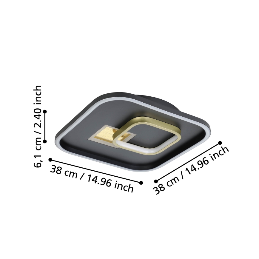 Eglo - LED Плафониера 1xLED/16,2W/230V + 1xLED/9,2W 38x38 см черен/златист