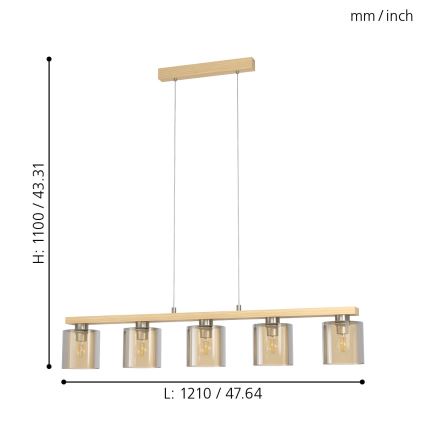 Eglo - Полилей на кабел 5xE27/28W/230V