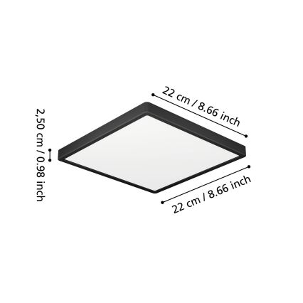 Eglo - LED таванно осветително тяло за баня LED/10,5W/230V 2700/4000/6500K 22x22 cm IP44 черно