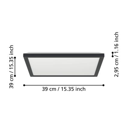 Eglo - LED Димируем плафон за баня LED/17,6W/230V 2700-6500K 39x39 см IP44 черен + дистанционно управление