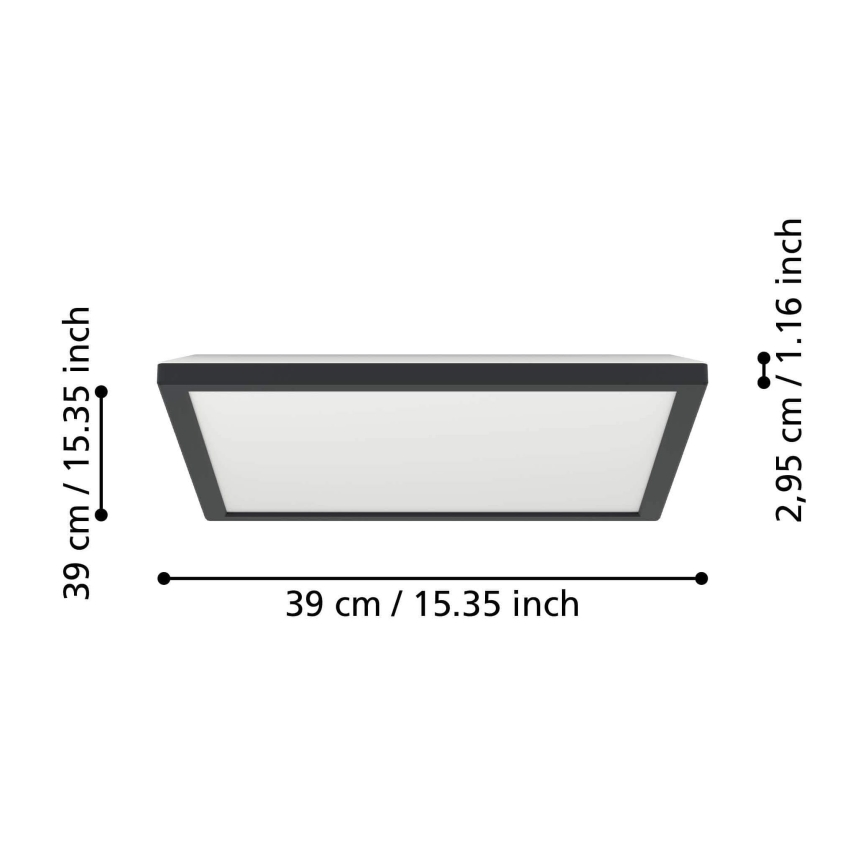 Eglo - LED Димируем плафон за баня LED/17,6W/230V 2700-6500K 39x39 см IP44 черен + дистанционно управление