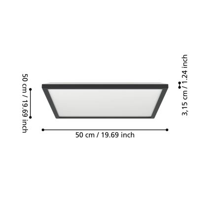 Eglo 901457 - LED Димируем плафон за баня LED/17W/230V 2700-6500K 50x50 см IP44 черен + дистанционно управление