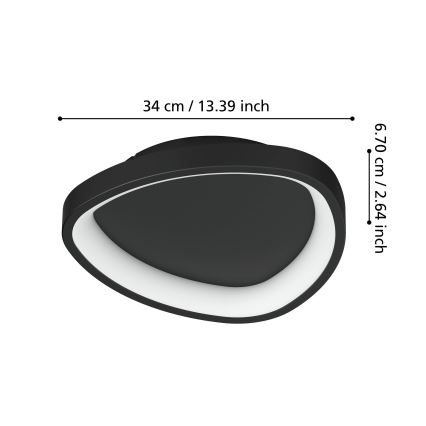 Eglo - LED Димируем плафон LED/12W/230V 2700-6500K черен + дистанционно управление