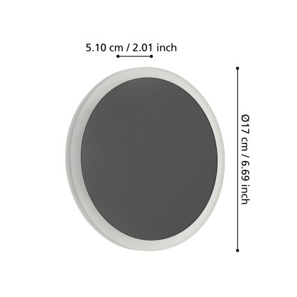 Eglo - LED аплик LED/12W/230V 3000K Ø 17 см черен