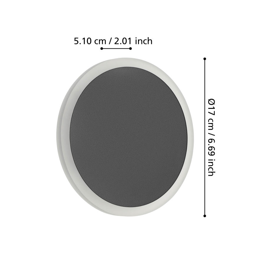 Eglo - LED аплик LED/12W/230V 3000K Ø 17 см черен