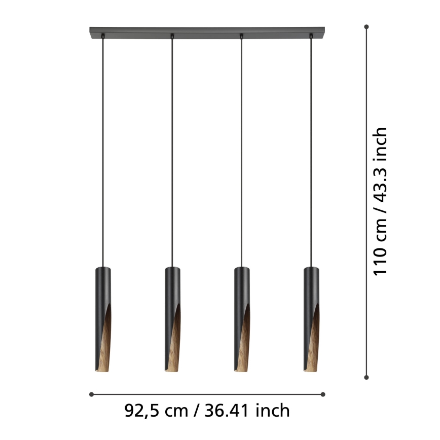 Eglo - LED Пендел 4xGU10/4,5W/230V 3000K черен/кафяв