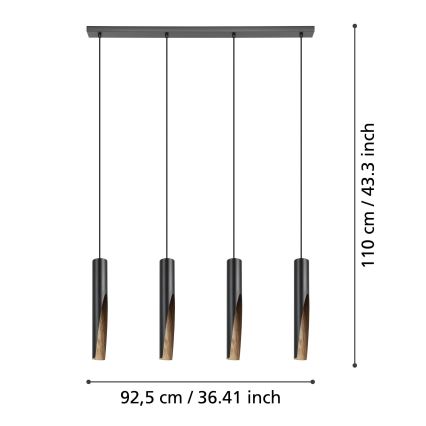 Eglo - LED Пендел 4xGU10/4,5W/230V 3000K черен/кафяв