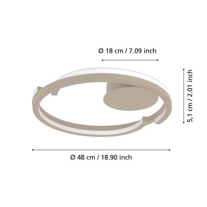 Eglo - Димируемо LED таванно осветително тяло 2xLED/20W/230V 2700-6500K Ø 48 см бежово + дистанционно управление