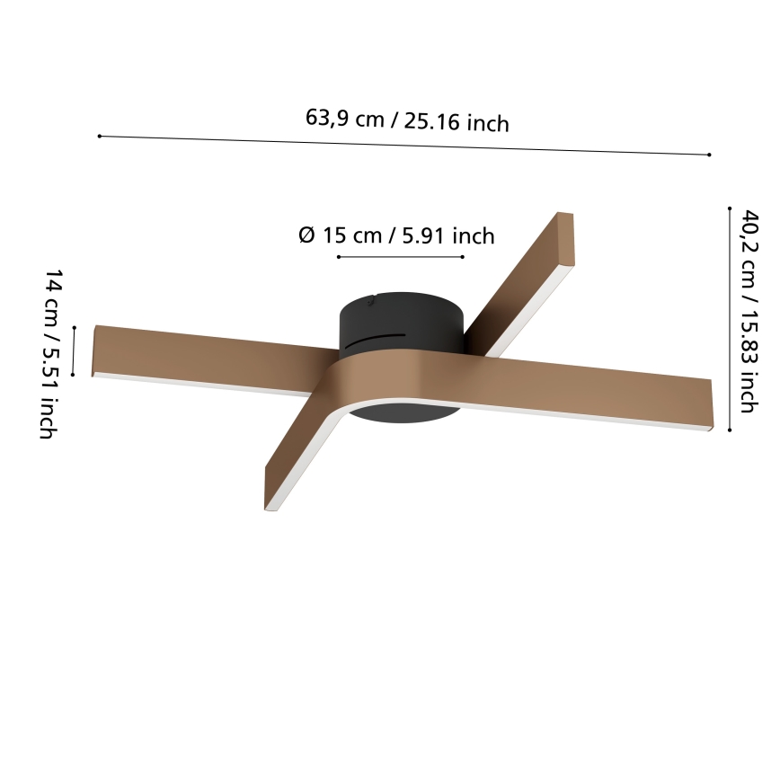 Eglo - LED RGBW димируем плафон 2xLED/18W/230V меден/черен