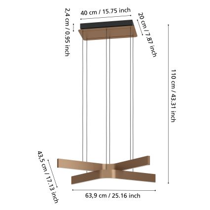 Eglo - LED RGBW полилей на кабел с възможност за димиране 2xLED/18W/230V медно/черно