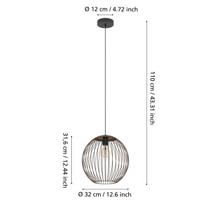 Eglo - Висяща лампа на кабел 1xE27/60W/230V черна