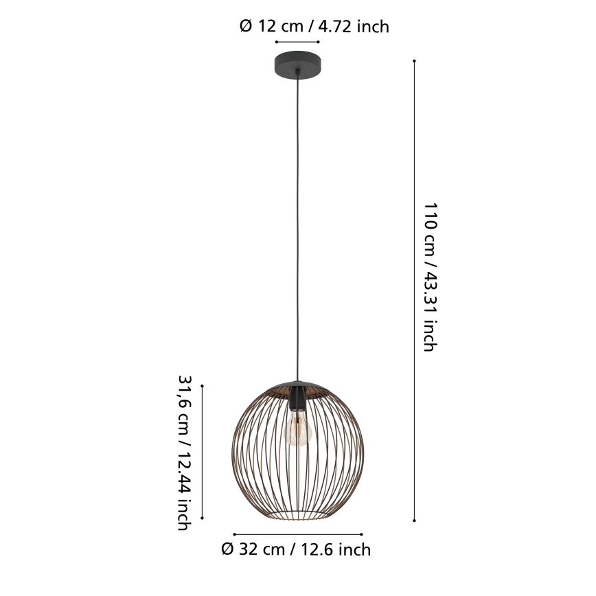 Eglo - Висяща лампа на кабел 1xE27/60W/230V черна