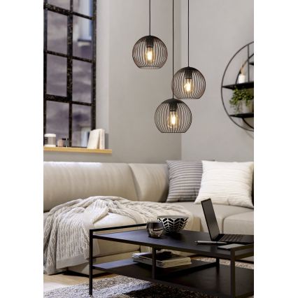 Eglo - Висящ полилей на кабел 3xE27/60W/230V черен