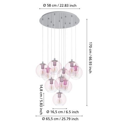 Eglo - Полилей на кабел 10xE27/60W/230V лъскав хром/прозрачно стъкло