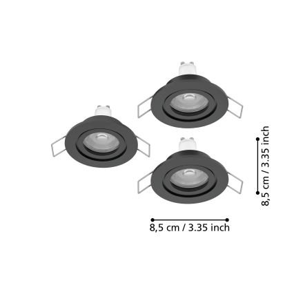 Eglo - Комплект 3x LED вградени точкови осветителни тела за баня 1xGU10/4,5W/230V IP44 черно