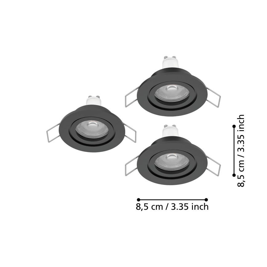 Eglo - Комплект 3x LED вградени точкови осветителни тела за баня 1xGU10/4,5W/230V IP44 черно