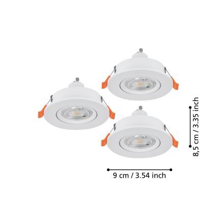 Eglo - КОМПЛЕКТ 3x LED вградени точкови осветителни тела 1xGU10/4,5W/230V бяло
