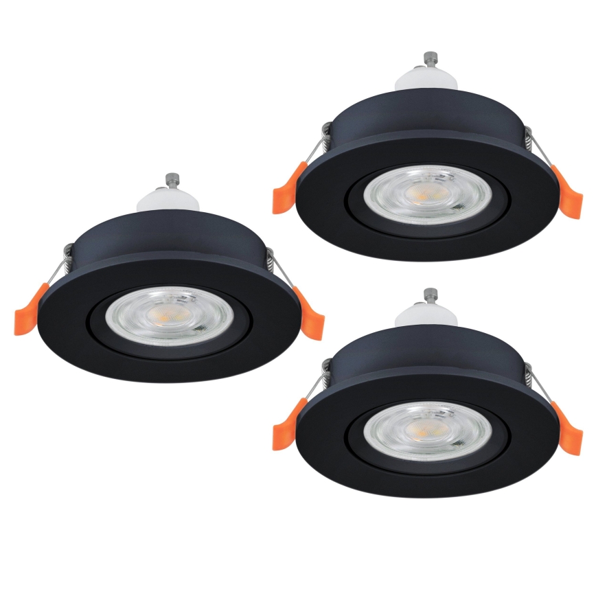 Eglo - Комплект от 3 вградени LED точкови осветителни тела 1xGU10/4,5W/230V черно