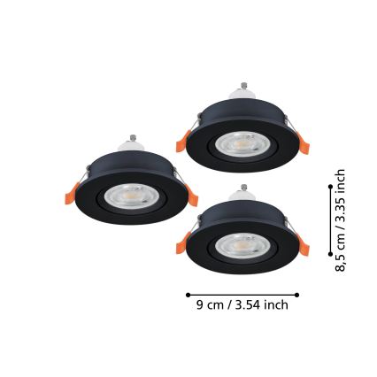 Eglo - Комплект от 3 вградени LED точкови осветителни тела 1xGU10/4,5W/230V черно