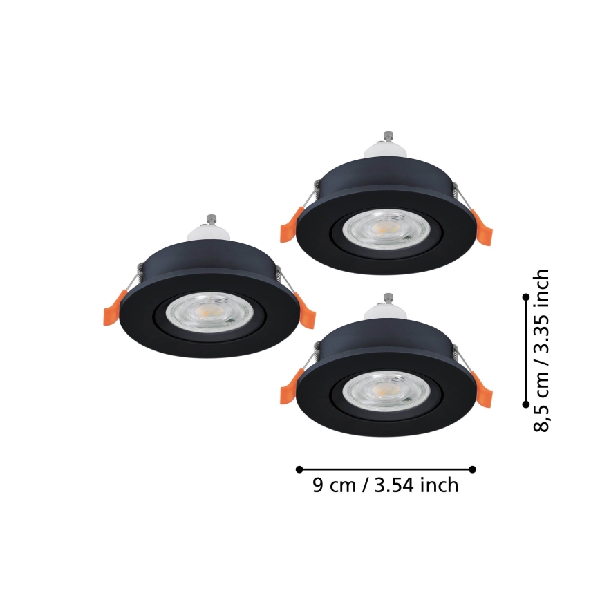 Eglo - Комплект от 3 вградени LED точкови осветителни тела 1xGU10/4,5W/230V черно