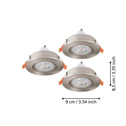 Eglo - Комплект 3x LED вградени точкови осветителни тела 1xGU10/4,5W/230V матов хром