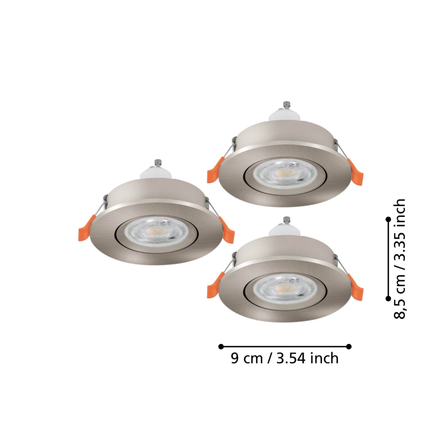 Eglo - Комплект 3x LED вградени точкови осветителни тела 1xGU10/4,5W/230V матов хром