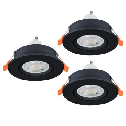 Eglo - Комплект от 3 вградени точкови LED осветителни тела за баня 1xGU10/4,5W/230V IP44 черно