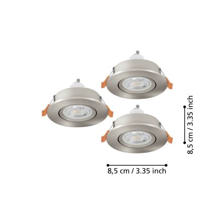 Eglo - Комплект 3x LED вградено таванно точково осветително тяло за баня 1xGU10/4,5W/230V IP44 матов хром