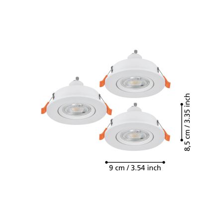Eglo - КОМПЛЕКТ 3x LED вградени точкови осветителни тела 1xGU10/4,5W/230V бели