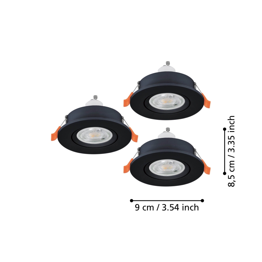 Eglo - Комплект 3x LED вградени точкови осветителни тела 1xGU10/4,5W/230V, черни