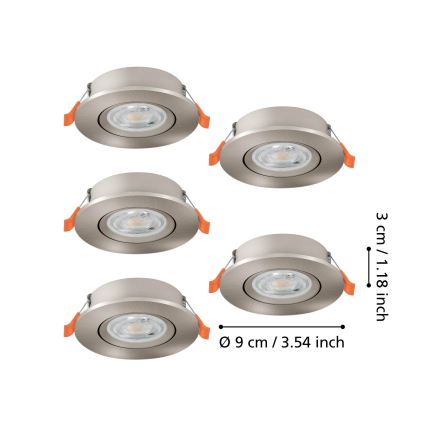 Eglo - КОМПЛЕКТ 5x вградени точкови LED осветителни тела LED/4,8W/230V 2700/4000/6500K матов хром