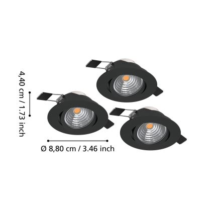 Eglo - комплект от 3 димируеми вградени LED осветителни тела LED/6,4W/230V Ø 8,8 см, черни