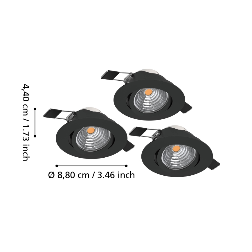 Eglo - комплект от 3 димируеми вградени LED осветителни тела LED/6,4W/230V Ø 8,8 см, черни