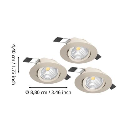 Eglo - Комплект от 3 димируеми вградени LED осветителни тела LED/6,4W/230V Ø 8,8 см матов хром