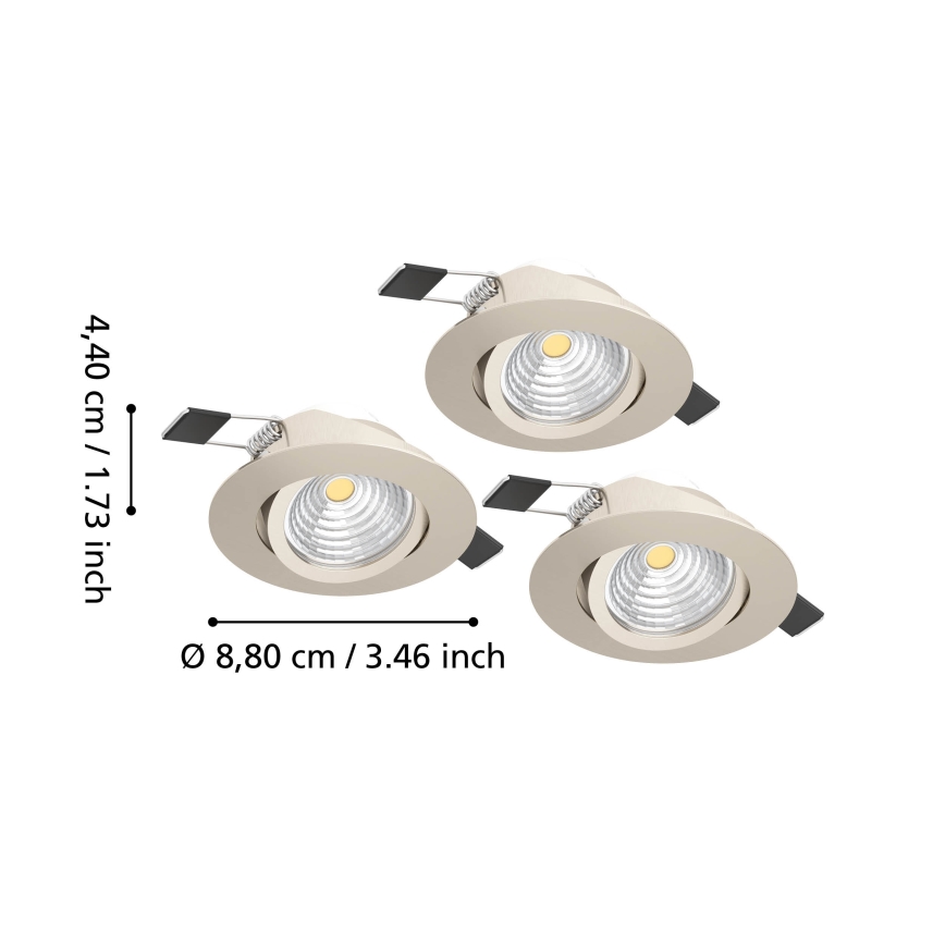 Eglo - Комплект от 3 димируеми вградени LED осветителни тела LED/6,4W/230V Ø 8,8 см матов хром