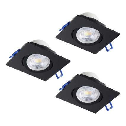 Eglo - Комплект от 3 димируеми вградени LED осветителни тела, 6,4 W/230 V, 8,8 x 8,8 см, черно