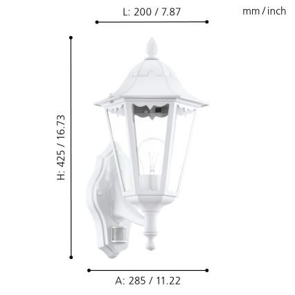 Eglo - Екстериорна Стенна лампа на сензор 1xE27/60W/230V IP44