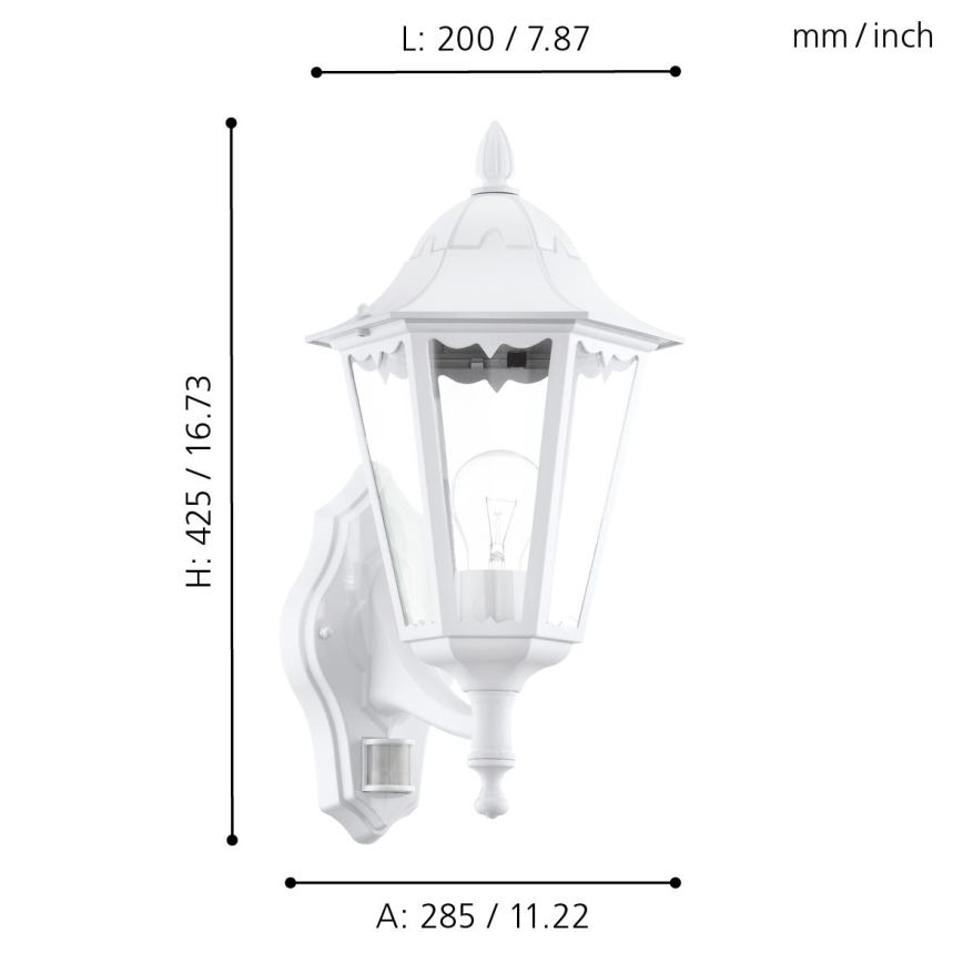 Eglo - Екстериорна Стенна лампа на сензор 1xE27/60W/230V IP44