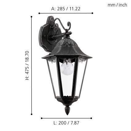 Eglo - Екстериорна Стенна лампа 1xE27/60W/230V IP44