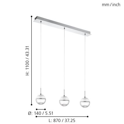 Eglo 93784 - LED Висящи лампи MONTEFIO 1 3xLED/5W/230V