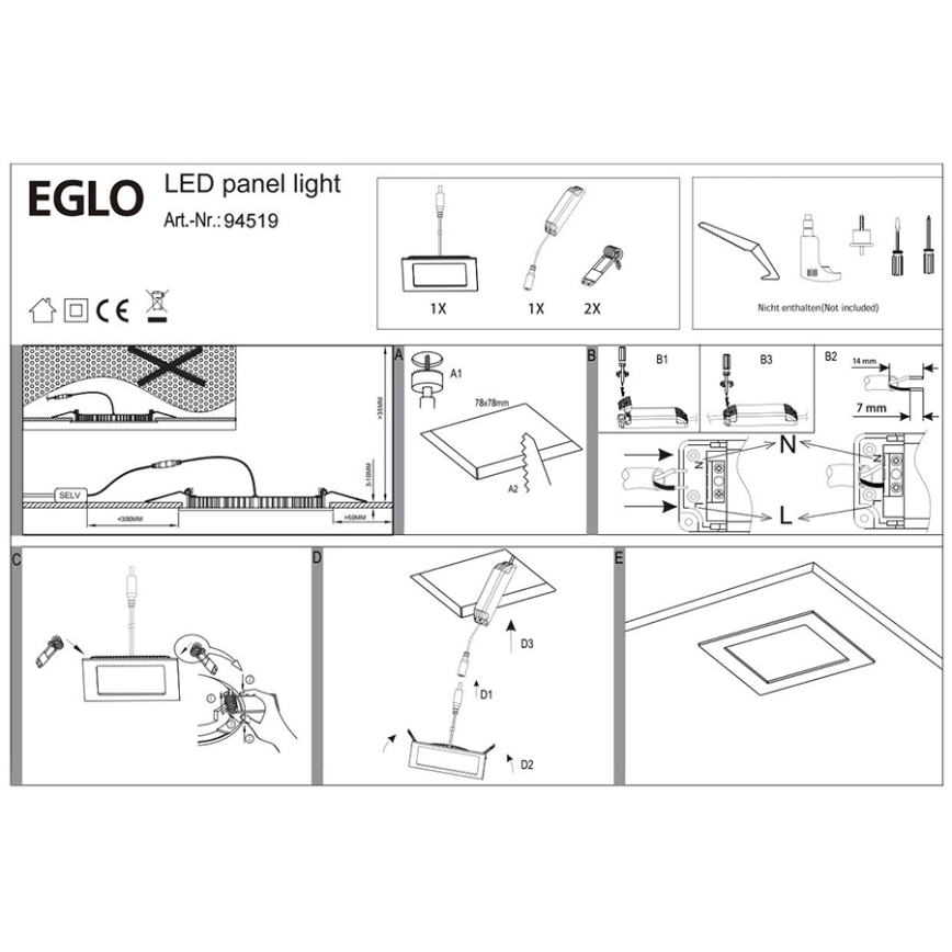 Eglo 94519 - LED Осветление за окачен таван FUEVA 1 LED/2,7W/230V