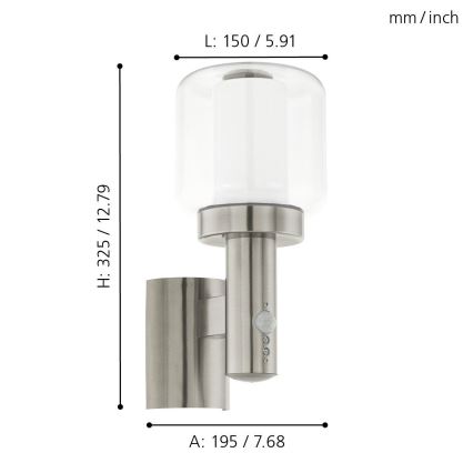 Eglo - Екстериорна Стенна лампа на сензор 1xE27/40W IP44