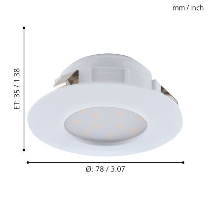 Eglo - К-кт 3x LED Лампа за вграждане в баня PINEDA 1xLED/4,9W/230V IP44