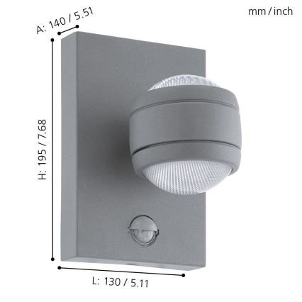 Eglo - LED Екстериорна Стенна лампа на сензор 2xLED/3,7W IP44