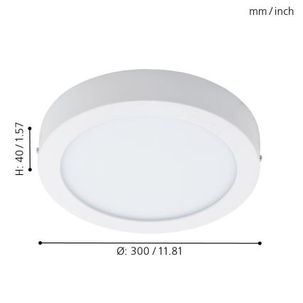 Eglo 96168 - LED таванен плафон за баня FUEVA 1 LED/22W/230V IP44, диаметър 30 см
