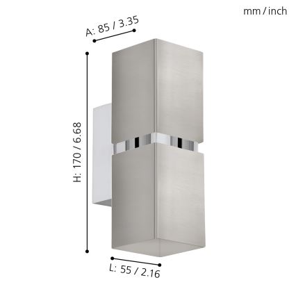 Eglo 96264 - LED стенен аплик PASSA 2xGU10/2,8W/230V, квадратен