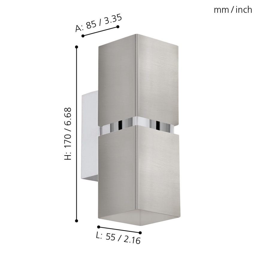 Eglo 96264 - LED стенен аплик PASSA 2xGU10/2,8W/230V, квадратен