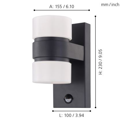 Eglo - LED Екстериорна Стенна лампа на сензор 2xLED/6W IP44