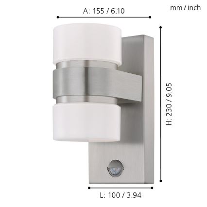 Eglo - LED Екстериорна Стенна лампа на сензор 2xLED/6W IP44