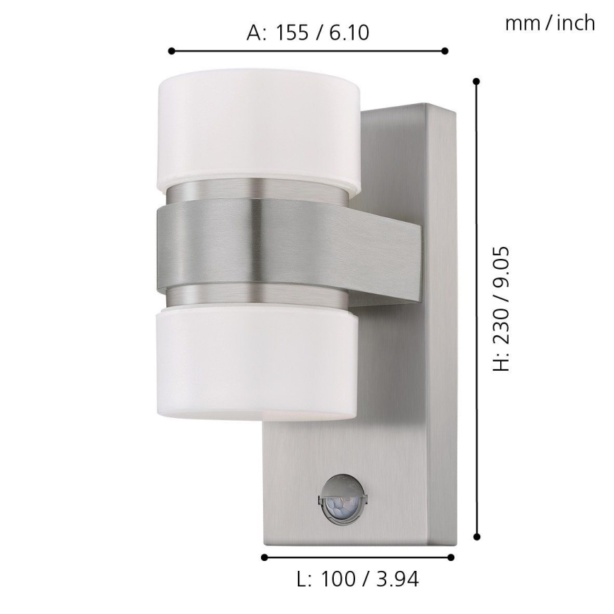 Eglo - LED Екстериорна Стенна лампа на сензор 2xLED/6W IP44